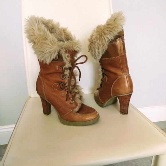 Report Signature - Faux Fur, High Heel Lace-up Boots - 8.5 - Picture 8 of 8